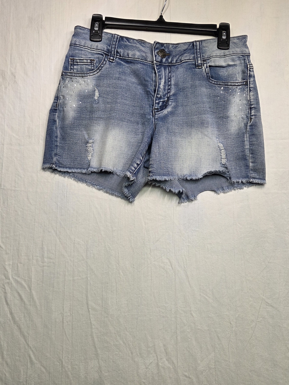 Distressed Light Blue Denim Jean Shorts with Raw Hem Size 8 #0237